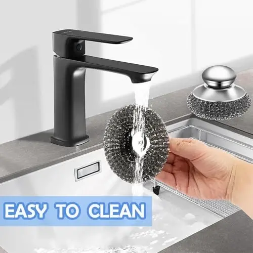 2Pack Stainless Steel Wool Scrubber with Handle, Scrubbing Scouring Brush Pads for Cleaning, Dish Scrubbers Tools for Can Clean Stoves, Wash Sink - 5