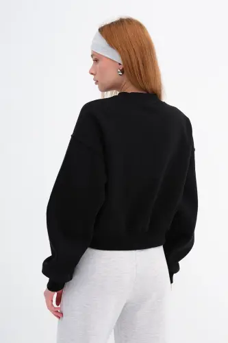 Şardonli Velosiped Yoqali Basic Sweatshirt S3812-w1-Qora - 8