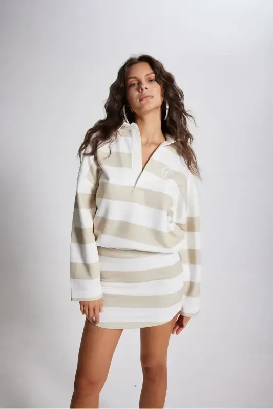 Şardonlu 3 İplik Kumaş Mini Fortune Etek Bej-Bej - 3