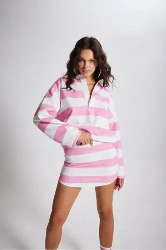 Şardonlu 3 İplik Kumaş Mini Fortune Etek Pembe-Pembe - 1