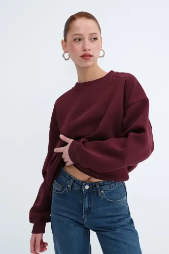 Şardonlu Basic Sweatshirt S3408-K11 - Bordo - ADDAX (1)