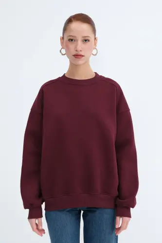 Şardonlu Basic Sweatshirt S3408-K11 - Bordo - 1