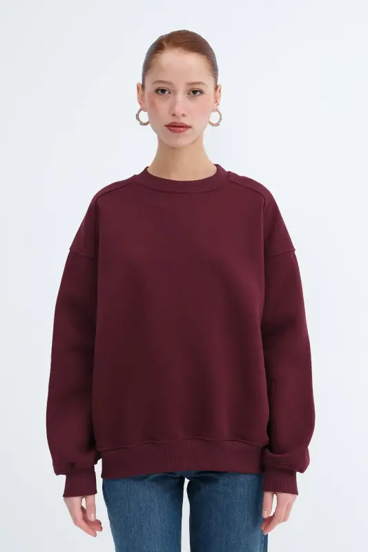 Şardonlu Basic Sweatshirt S3408-K11 - Bordo - 1