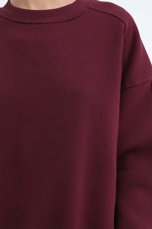 Şardonlu Basic Sweatshirt S3408-K11 - Bordo - 3