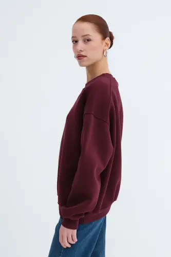 Şardonlu Basic Sweatshirt S3408-K11 - Bordo - 4