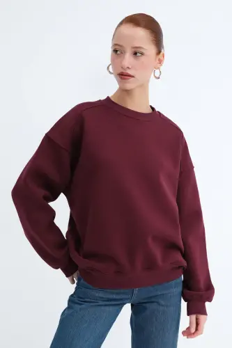 Şardonlu Basic Sweatshirt S3408-K11 - Bordo - 5