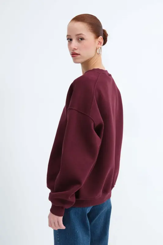 Şardonlu Basic Sweatshirt S3408-K11 - Bordo - 6