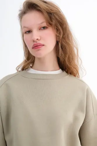 Şardonlu Basic Sweatshirt S3408-K11 - Haki - ADDAX (1)