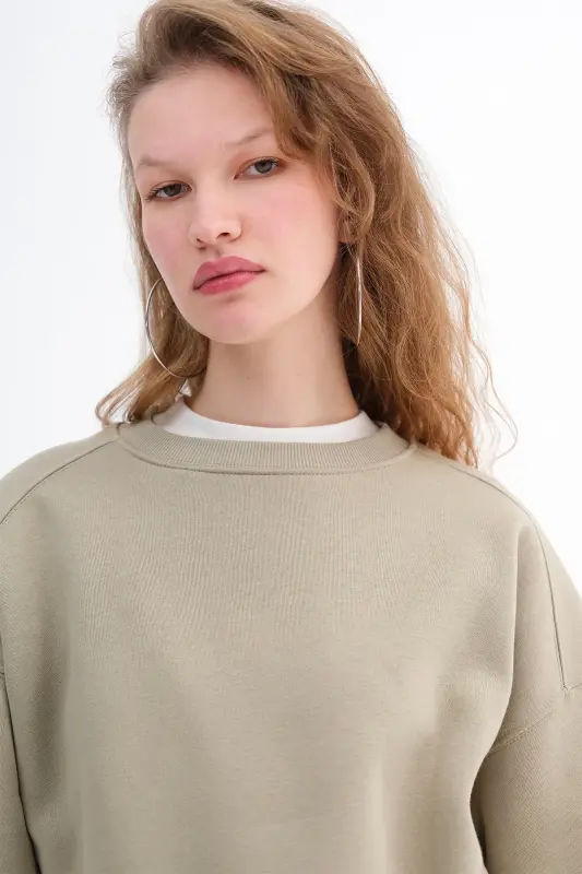 Şardonlu Basic Sweatshirt S3408-K11 - Haki - 2