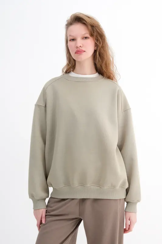 Şardonlu Basic Sweatshirt S3408-K11 - Haki - 5