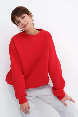 Şardonlu Basic Sweatshirt S3408-K11 - Kırmızı - Addax (1)