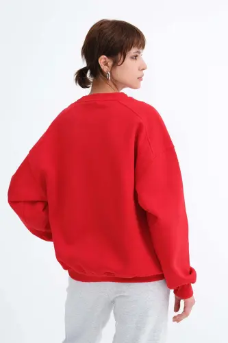 Şardonlu Basic Sweatshirt S3408-K11 - Kırmızı - 6
