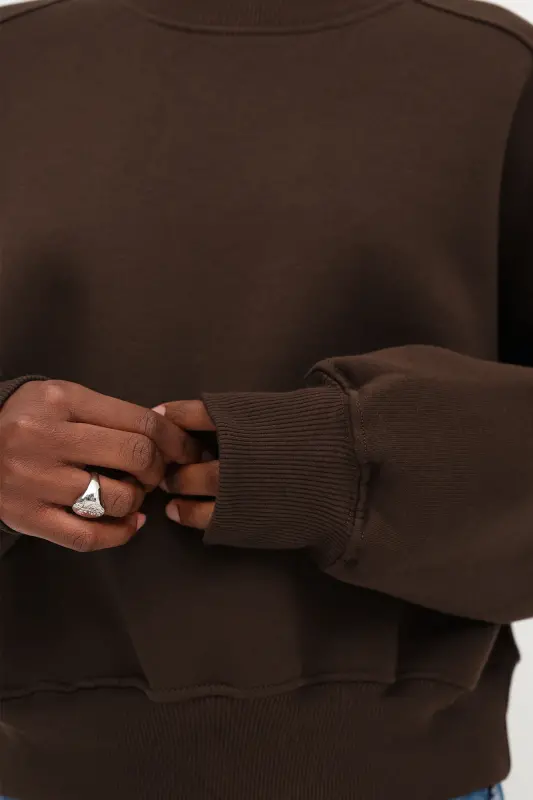 Şardonlu Basic Sweatshirt S3812-İ13-Koyu Kahve - 3