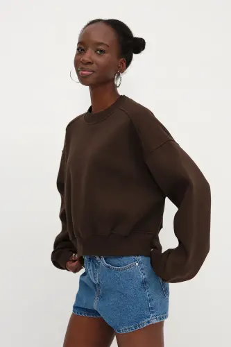 Şardonlu Basic Sweatshirt S3812-İ13-Koyu Kahve - 1