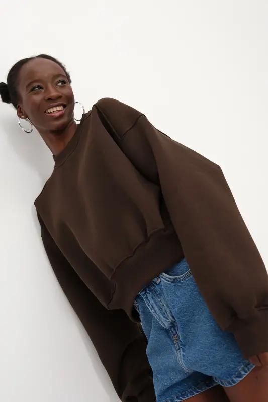 Şardonlu Basic Sweatshirt S3812-İ13-Koyu Kahve - 2