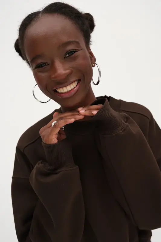 Şardonlu Basic Sweatshirt S3812-İ13-Koyu Kahve - 4