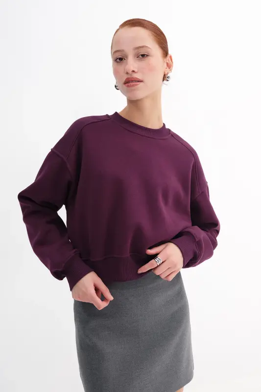 Şardonlu Basic Sweatshirt S3812-İ13 - Mürdüm - 1
