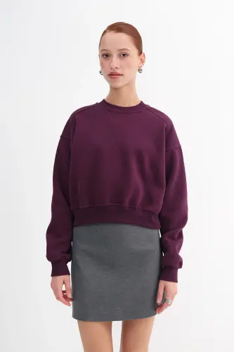 Şardonlu Basic Sweatshirt S3812-İ13 - Mürdüm - 2