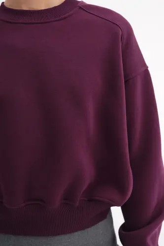 Şardonlu Basic Sweatshirt S3812-İ13 - Mürdüm - 3