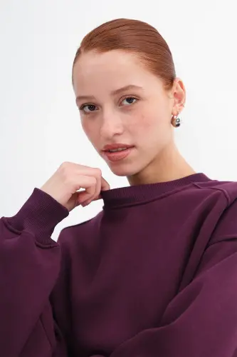 Şardonlu Basic Sweatshirt S3812-İ13 - Mürdüm - 4