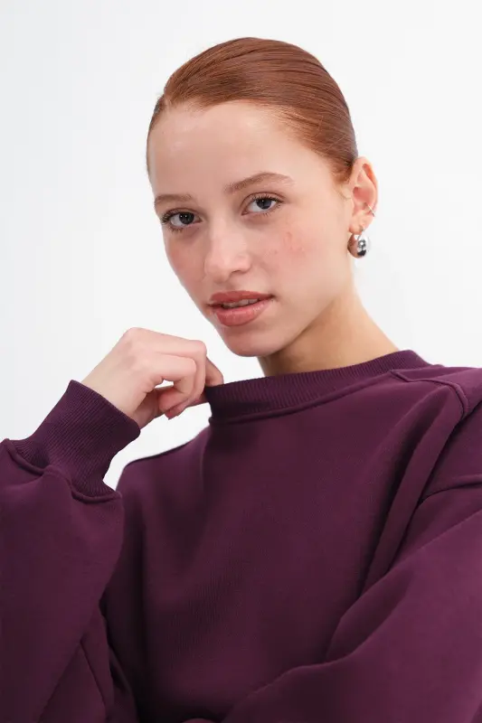 Şardonlu Basic Sweatshirt S3812-İ13 - Mürdüm - 4