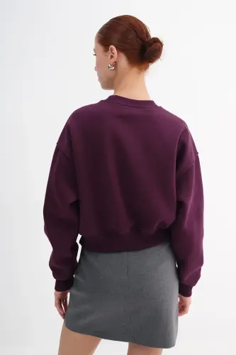 Şardonlu Basic Sweatshirt S3812-İ13 - Mürdüm - 6