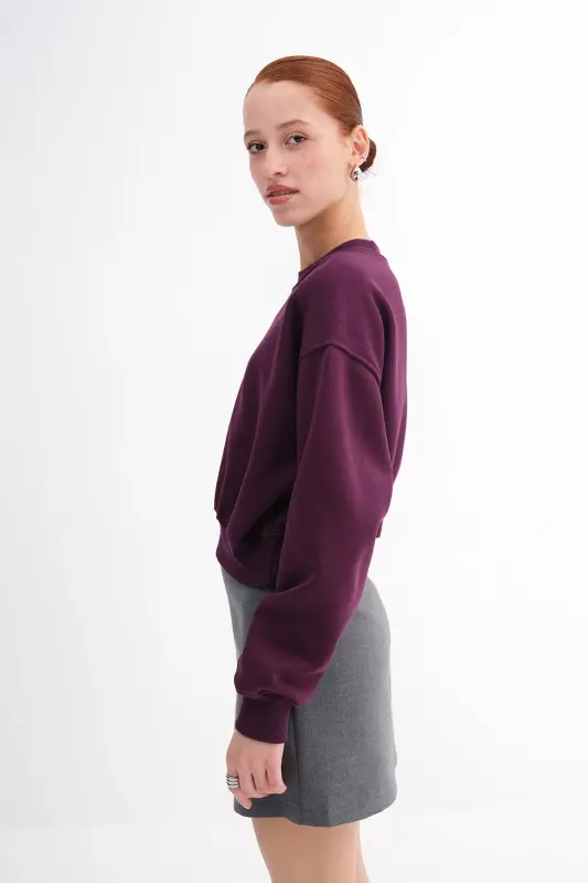 Şardonlu Basic Sweatshirt S3812-İ13-Mürdüm - 5