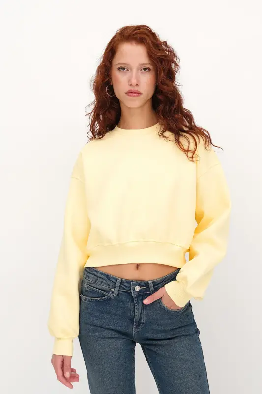 Şardonlu Basic Sweatshirt S3812-İ13 - Sarı - 1