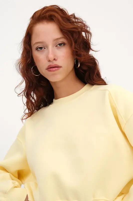 Şardonlu Basic Sweatshirt S3812-İ13 - Sarı - 2