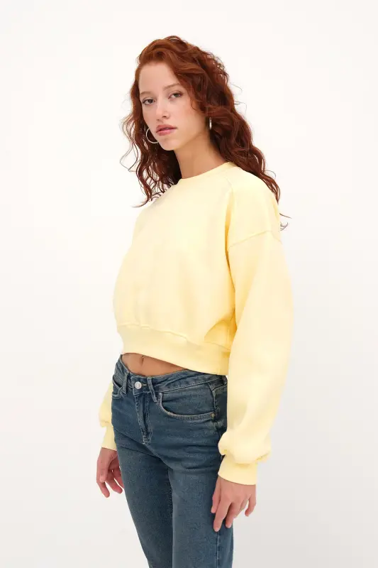 Şardonlu Basic Sweatshirt S3812-İ13 - Sarı - 4
