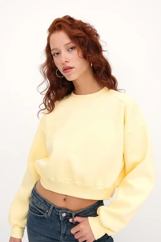 Şardonlu Basic Sweatshirt S3812-İ13 - Sarı - 5