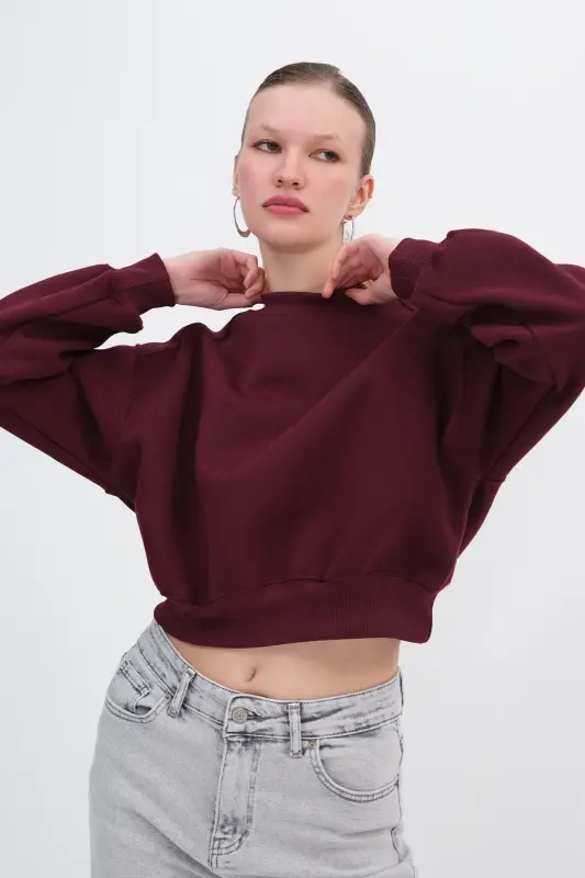Şardonlu Basic Sweatshirt S3812-İ13-Bordo - 1