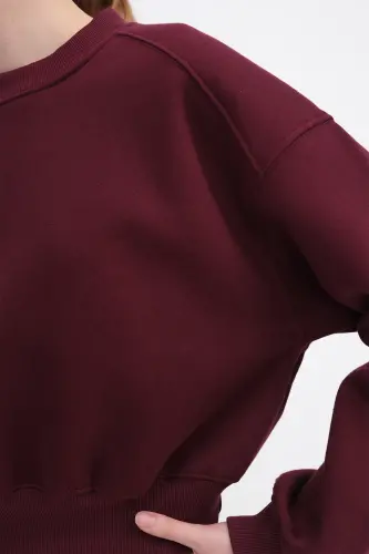 Şardonlu Basic Sweatshirt S3812-İ13-Bordo - 3