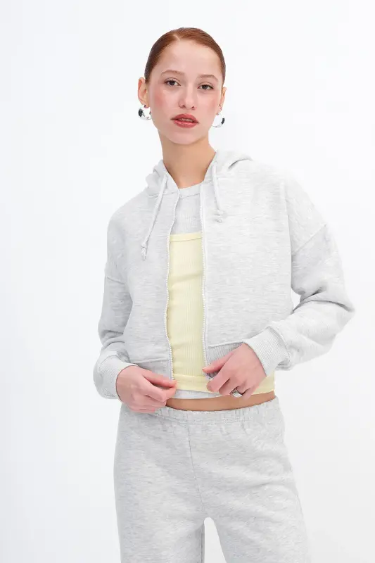 Şardonlu Fermuarlı Sweatshirt H3717-S12 - Kar Melanj - 2