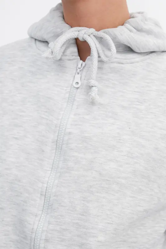 Şardonlu Fermuarlı Sweatshirt H3717-S12 - Kar Melanj - 3
