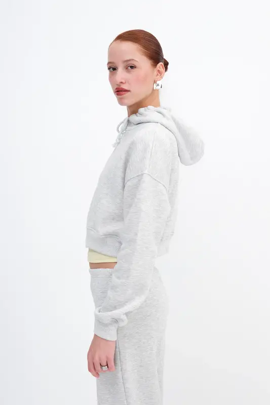 Şardonlu Fermuarlı Sweatshirt H3717-S12 - Kar Melanj - 4