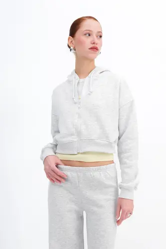 Şardonlu Fermuarlı Sweatshirt H3717-S12 - Kar Melanj - 5