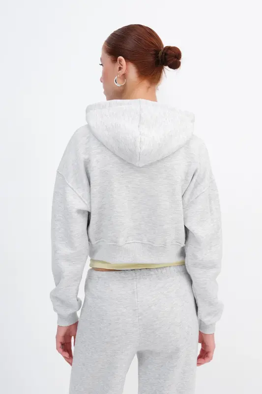 Şardonlu Fermuarlı Sweatshirt H3717-S12 - Kar Melanj - 6