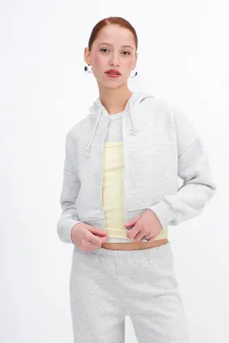 Şardonlu Fermuarlı Sweatshirt H3717-S12-Kar Melanj - ADDAX (1)