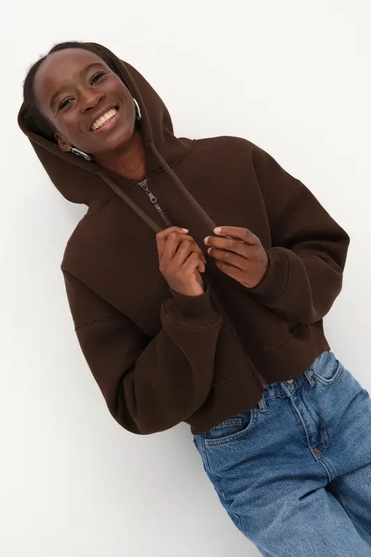 Şardonlu Fermuarlı Sweatshirt H3717-S12 - Koyu Kahve - 2