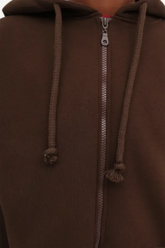 Şardonlu Fermuarlı Sweatshirt H3717-S12 - Koyu Kahve - 3