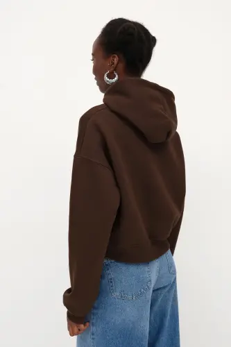 Şardonlu Fermuarlı Sweatshirt H3717-S12 - Koyu Kahve - 5