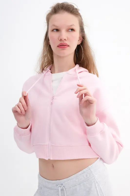 Şardonlu Fermuarlı Sweatshirt H3717-S12 - Pembe - 2