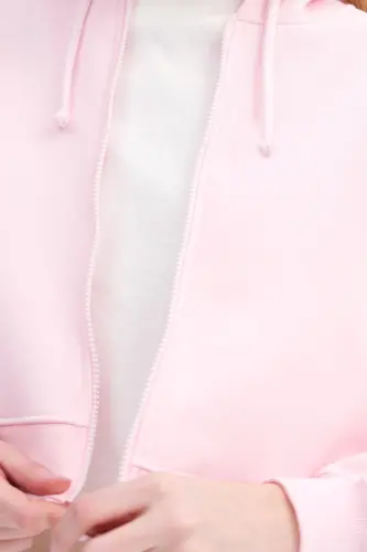 Şardonlu Fermuarlı Sweatshirt H3717-S12 - Pembe - 3