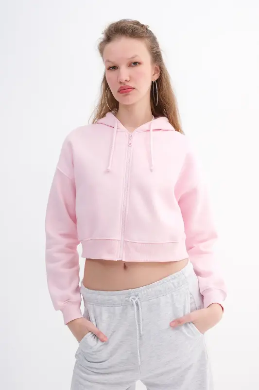 Şardonlu Fermuarlı Sweatshirt H3717-S12 - Pembe - 5