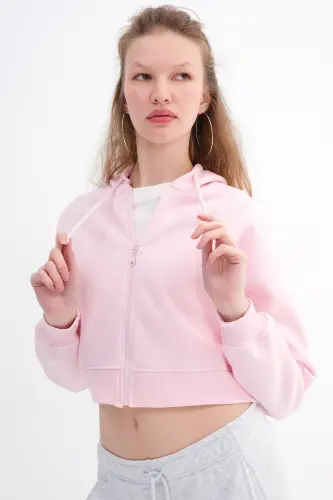 Şardonlu Fermuarlı Sweatshirt H3717-S12-Pembe - ADDAX (1)