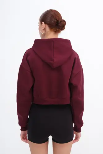 Şardonlu Fermuarlı Sweatshirt H3717-S12-Bordo - 6