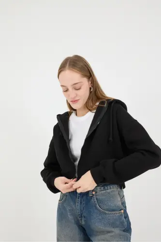 Şardonlu Fermuarlı Sweatshirt H3717-S12 - Siyah 