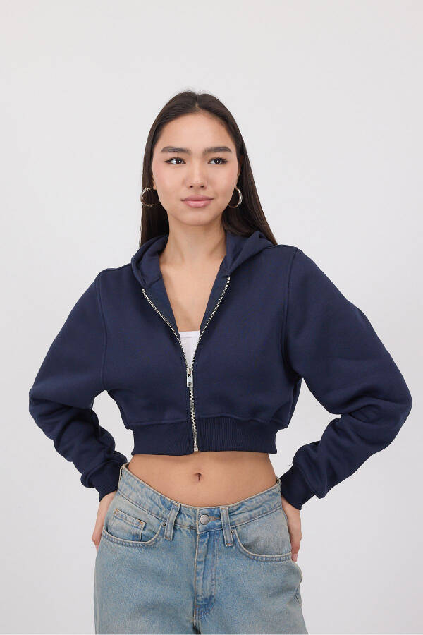 Şardonlu Kapüşonlu Crop Sweatshirt H1526-İ9-Laci - 4