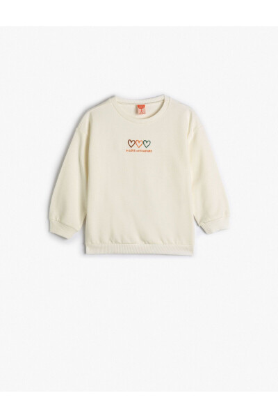 Şardonlu Pamuklu Kalp Baskılı Sweatshirt - 1